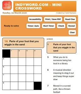Mini Crossword Sunday 22 March 2026
