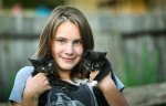 Happy Girl With Kittens