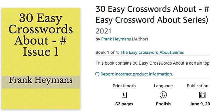 30 Easy Crosswords About - # Issue 1 (The Easy Crossword About Series) Paperback