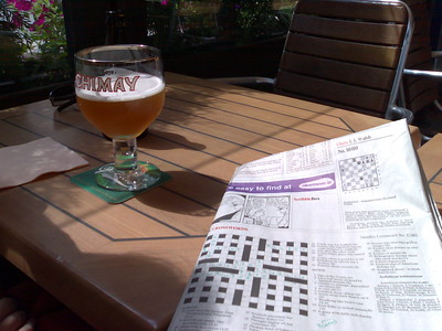Sun, belgian beer, the Irish Times crossword. Yum.